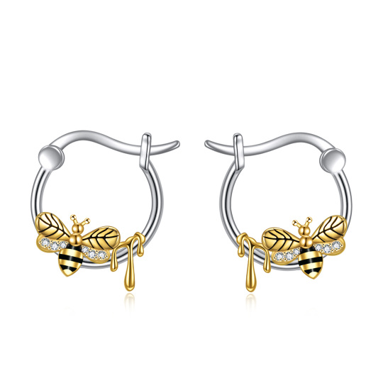 Sterling Silver Two-tone Cubic Zirconia Lever-back Earrings