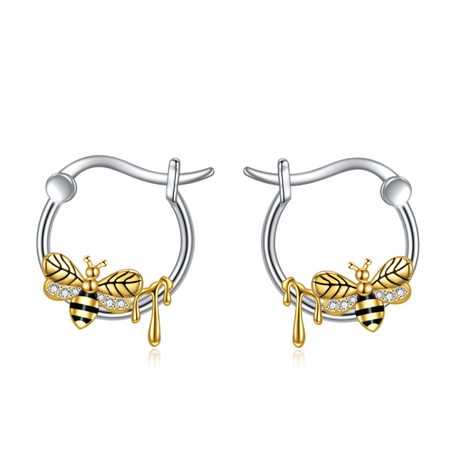 Boucles d'oreilles à levier en argent sterling et oxyde de zirconium bicolore-1