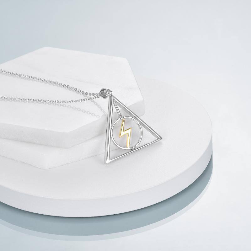 Sterling Silver Two-tone Lightning Pendant Necklace-4