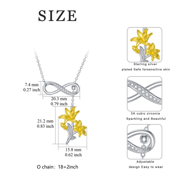 Sterling zilveren tweekleurige zirkonia lelie oneindigheidssymbool verstelbare Y-ketting-5