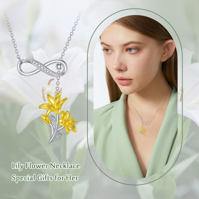 Sterling Silver Two-tone Cubic Zirconia Lily & Infinity Symbol Adjustable Y Necklace-6