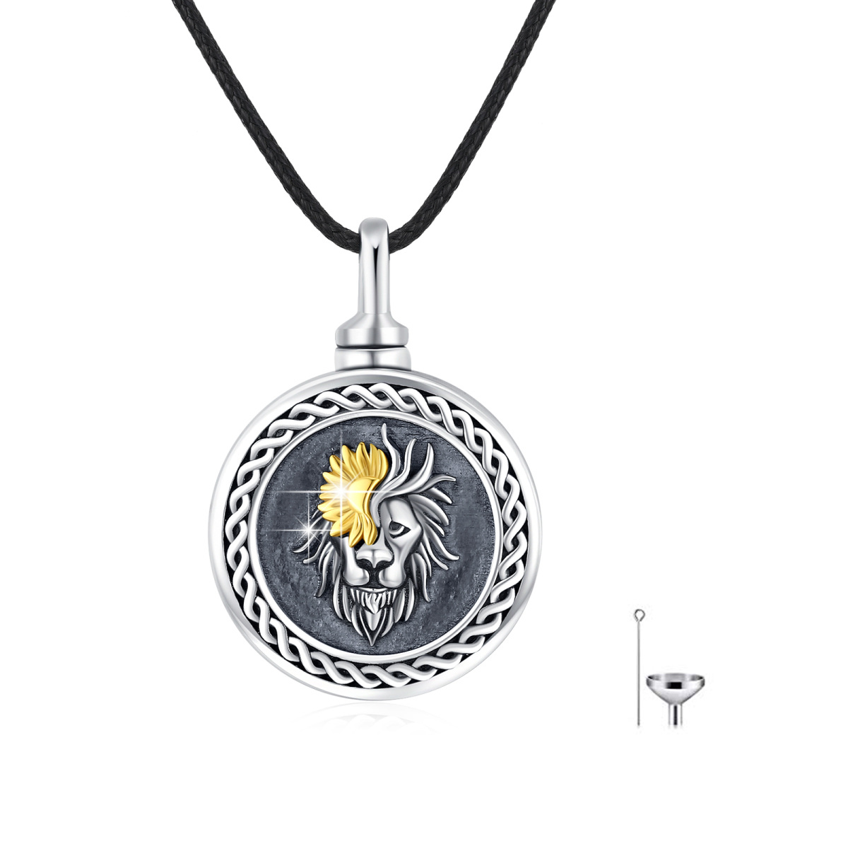 Collier en argent bicolore Lion et urne ronde-1