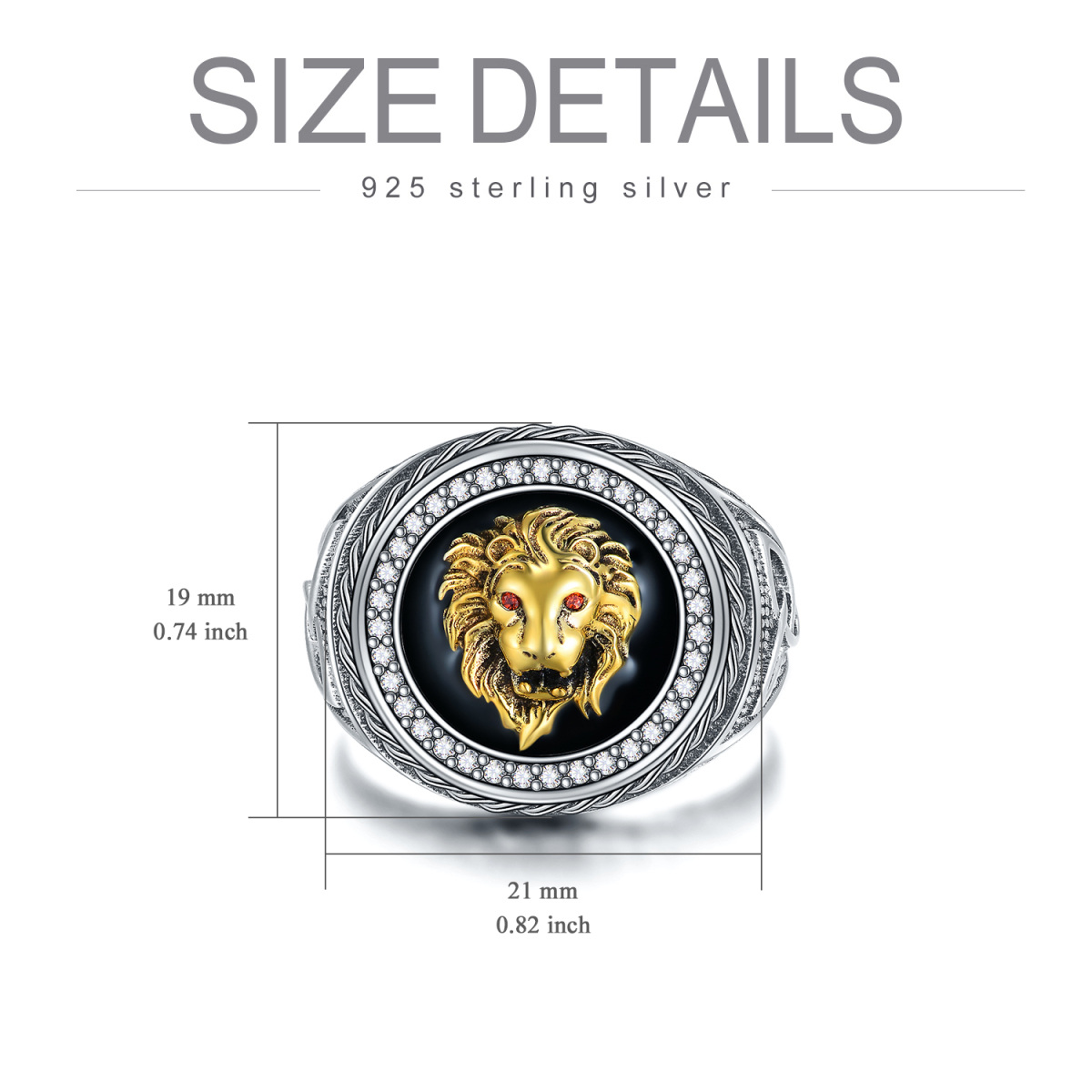 Sterling Silver Two-tone Cubic Zirconia Lion Signet Ring-5