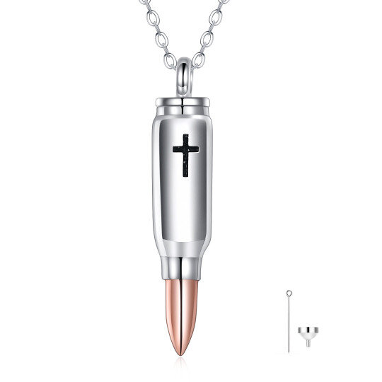 Sterling Silver Two-tone Lipstick Cross Urn Necklace for Ashes