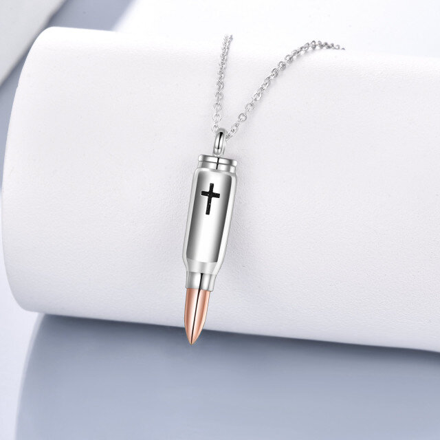 Sterling zilveren tweekleurige lippenstift kruis urnenketting voor as-3