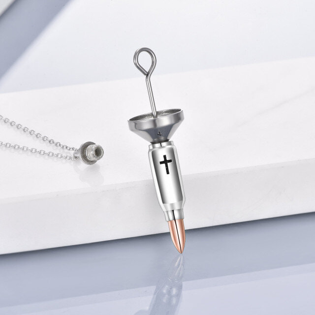 Sterling zilveren tweekleurige lippenstift kruis urnenketting voor as-4