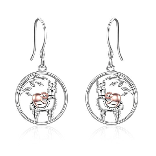 Pendants d'oreilles en argent sterling bicolores avec lama et paresseux