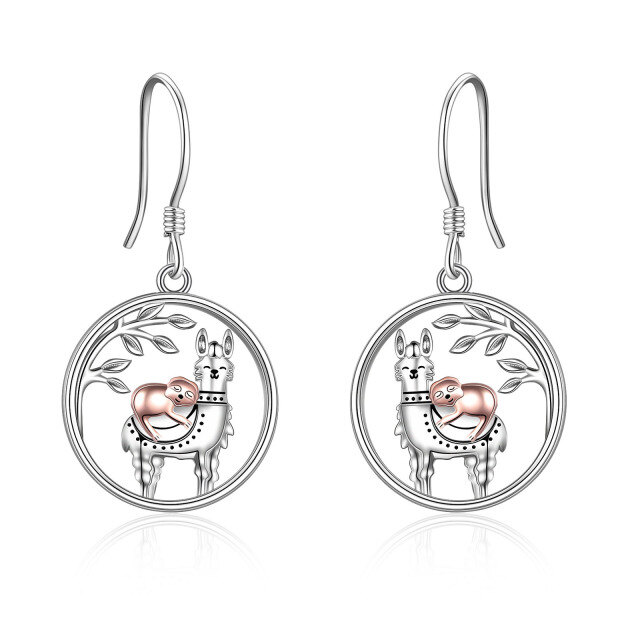 Pendants d'oreilles en argent sterling bicolores avec lama et paresseux-1