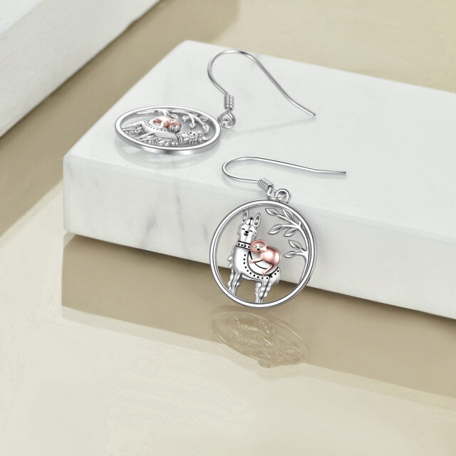 Pendants d'oreilles en argent sterling bicolores avec lama et paresseux-4