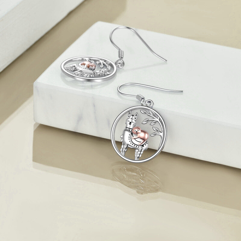 Sterling Silver Two-tone Llama & Sloth Drop Earrings-4