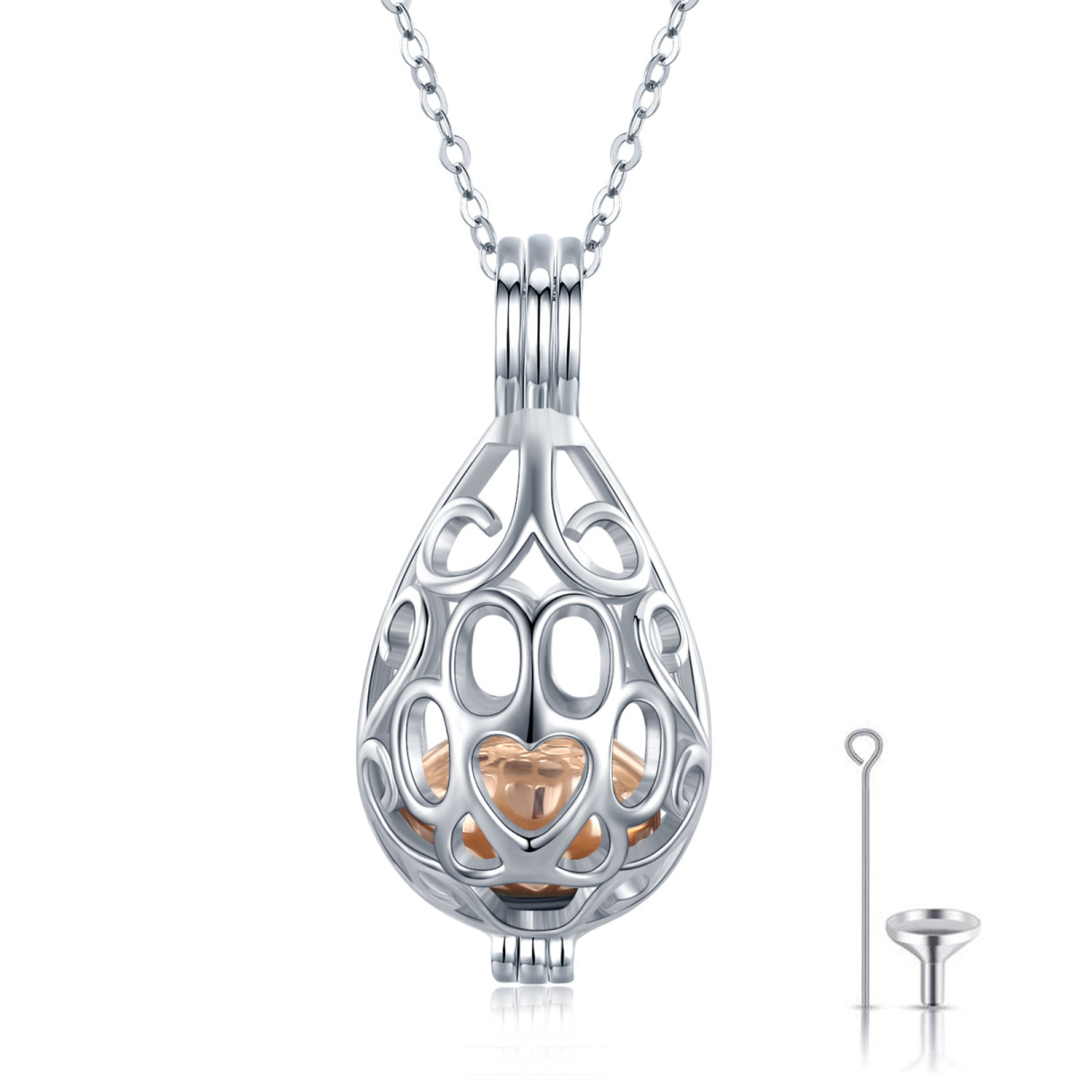 Collier Urne Lotus Bicolore en Argent Sterling pour Cendres-1