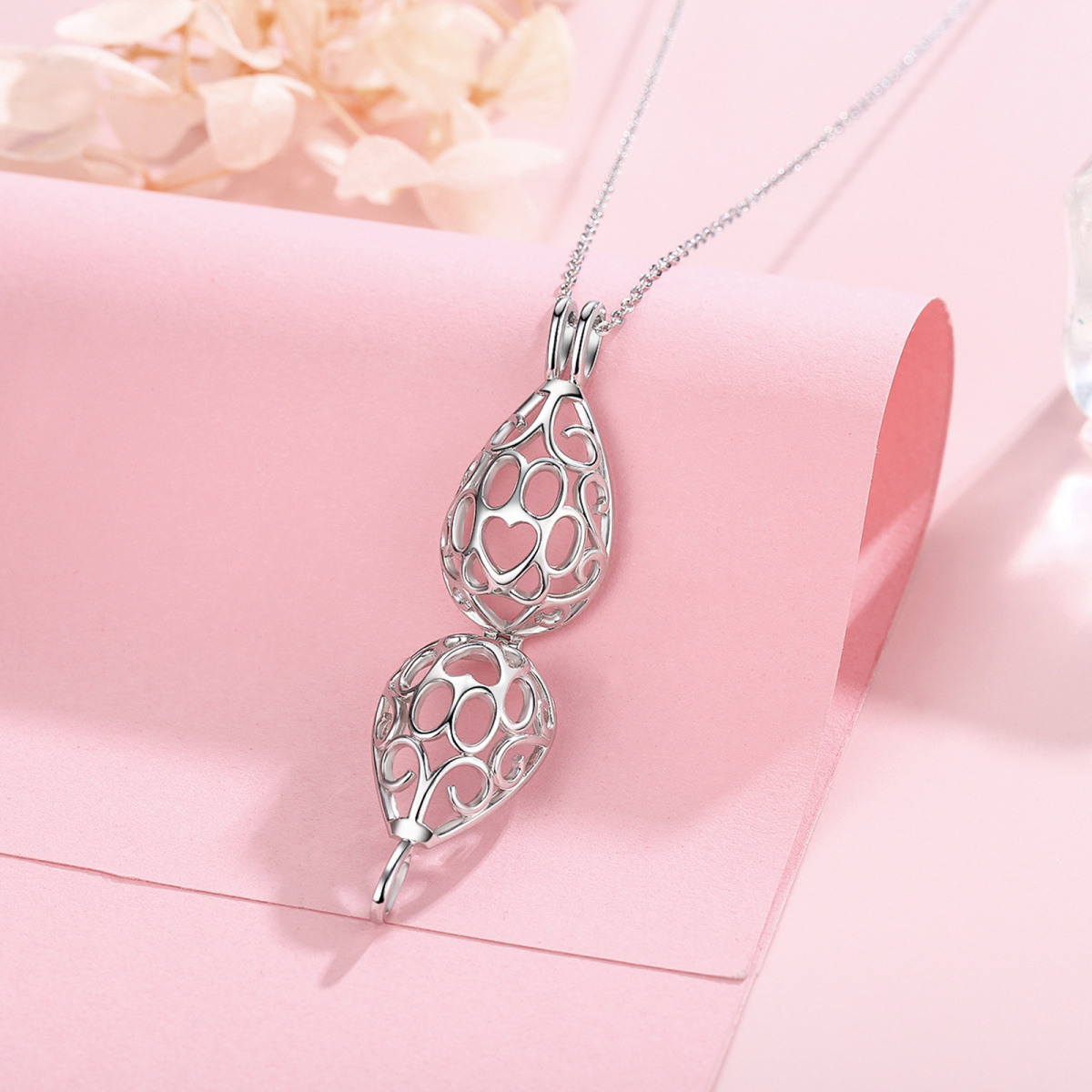 Collier Urne Lotus Bicolore en Argent Sterling pour Cendres-3