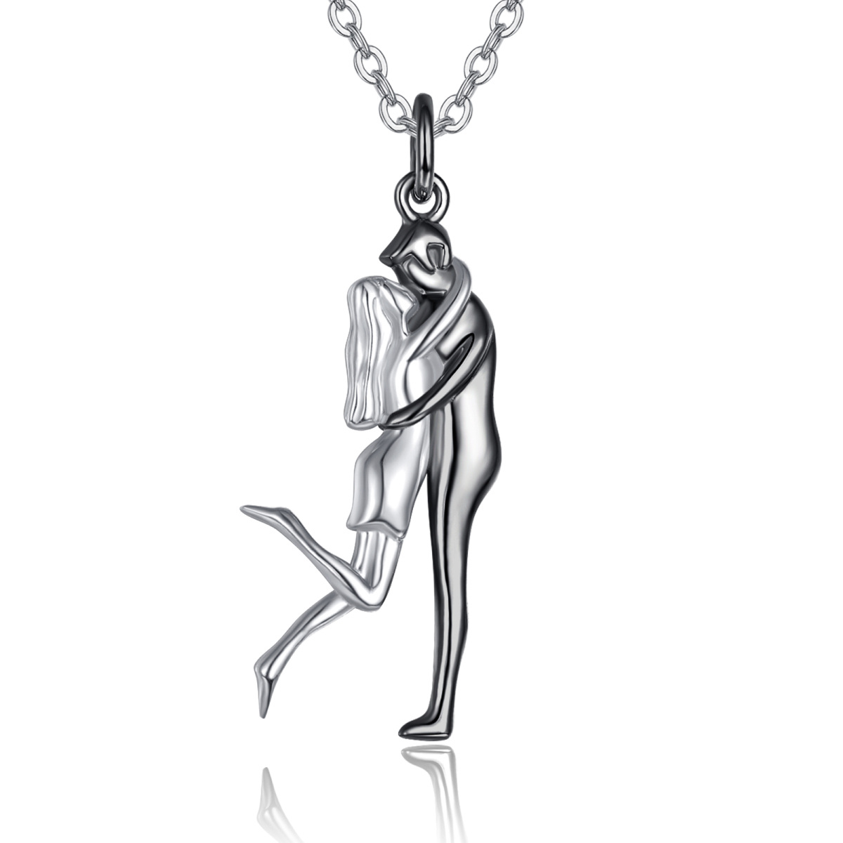 Collier en argent sterling avec pendentif en forme d'étreinte de couple d'amoureux bicolor-1