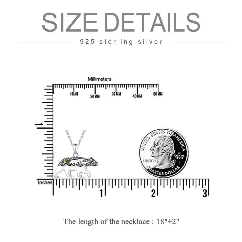 Sterling Silver Two-tone Mama Bear & Moon Pendant Necklace-5