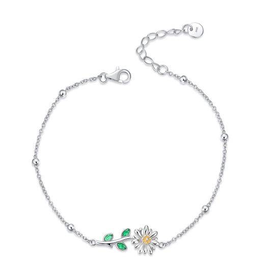 Sterling Silver Two-tone Marquise Shaped Crystal Daisy Charm Bracelet