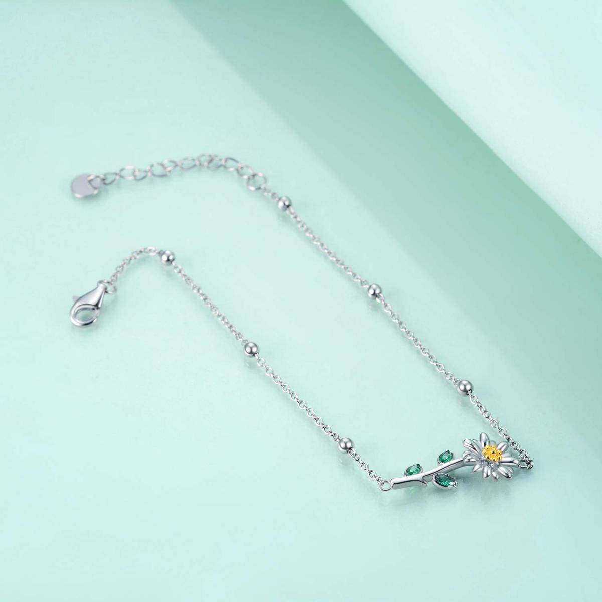 Bracelet en argent sterling avec pendentif marguerite en cristal bicolore-4