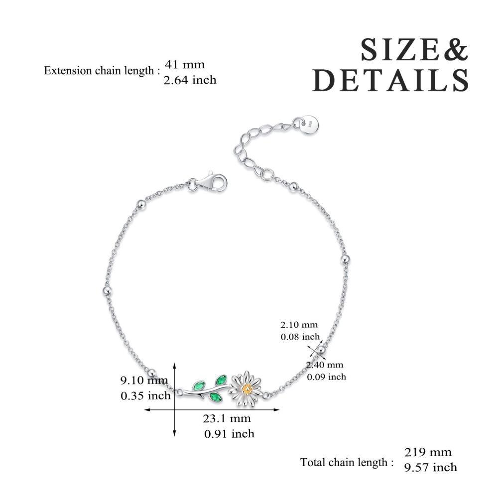 Zweifarbiges Sterling Silber Armband mit Gänseblümchen-Anhänger in Marquise-Form-5