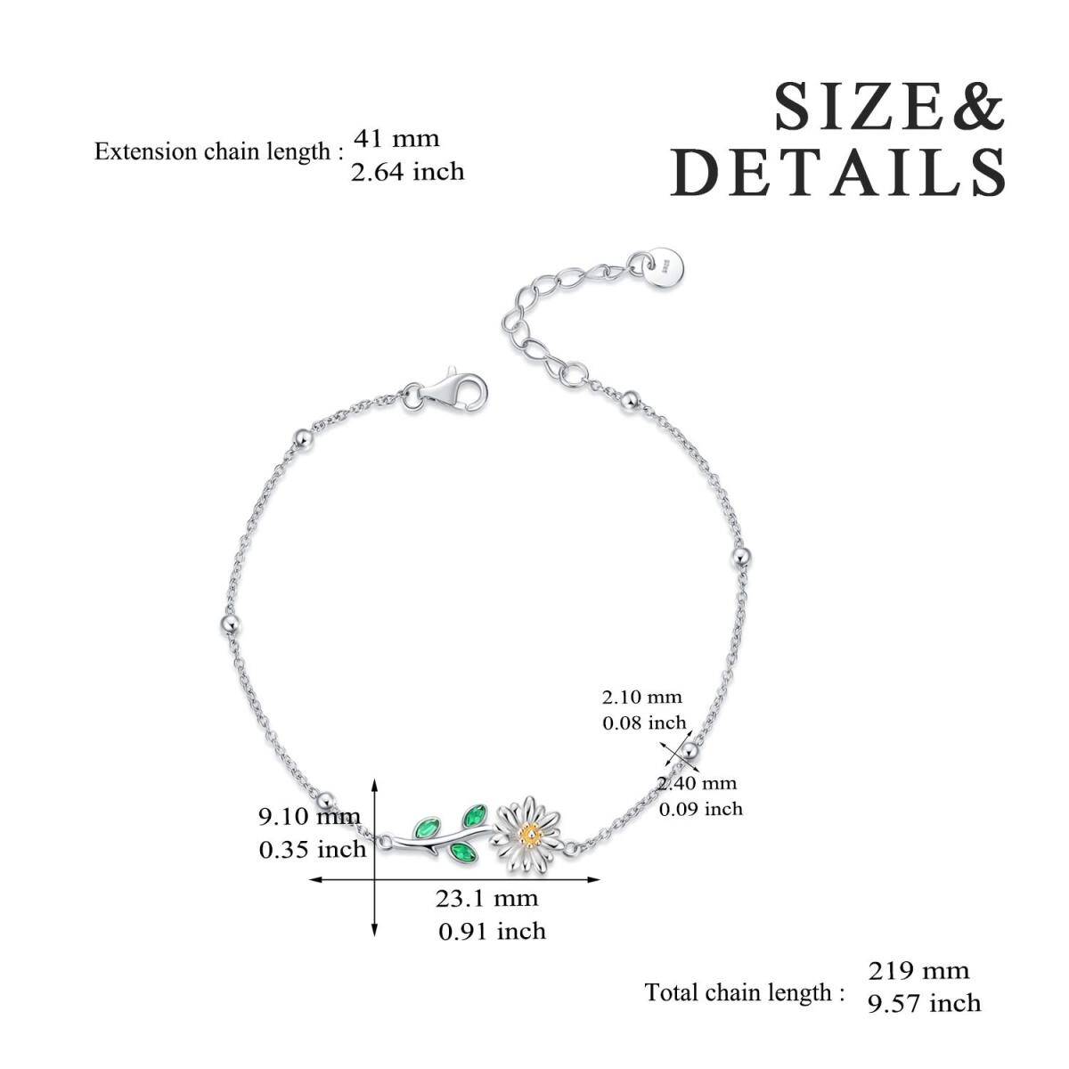 Sterling Silver Two-tone Marquise Shaped Crystal Daisy Charm Bracelet-5