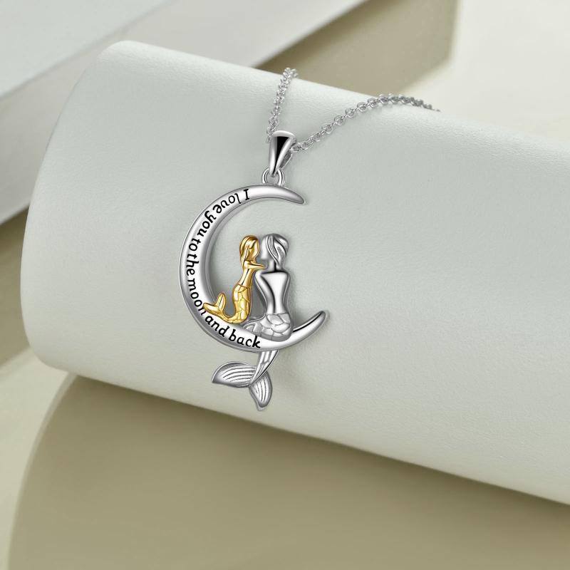 Sterling Silver Two-tone Mermaid & Moon Pendant Necklace with Engraved Word-3