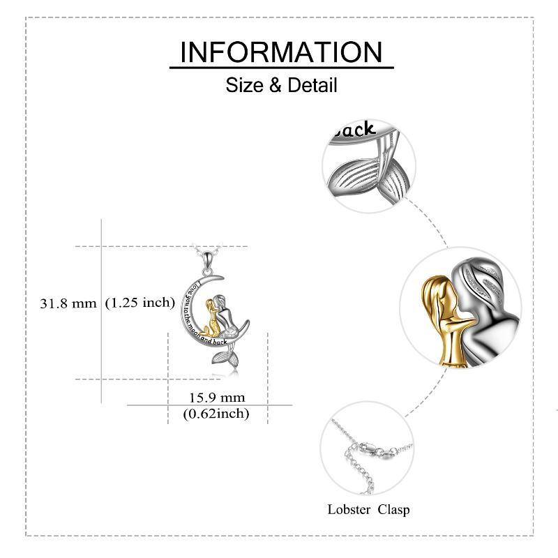 Sterling Silber zweifarbig Meerjungfrau & Mond Anhänger Halskette mit eingraviertem Wort-5
