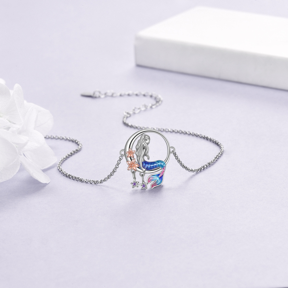 Sterling Silver Two-tone Cubic Zirconia Mermaid Single Layer Anklet-3