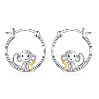 Sterling Silver Two-tone Monkey Hoop Earrings-14