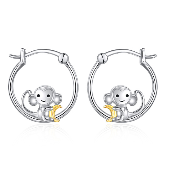 Boucles d'oreilles singe en argent sterling bicolore