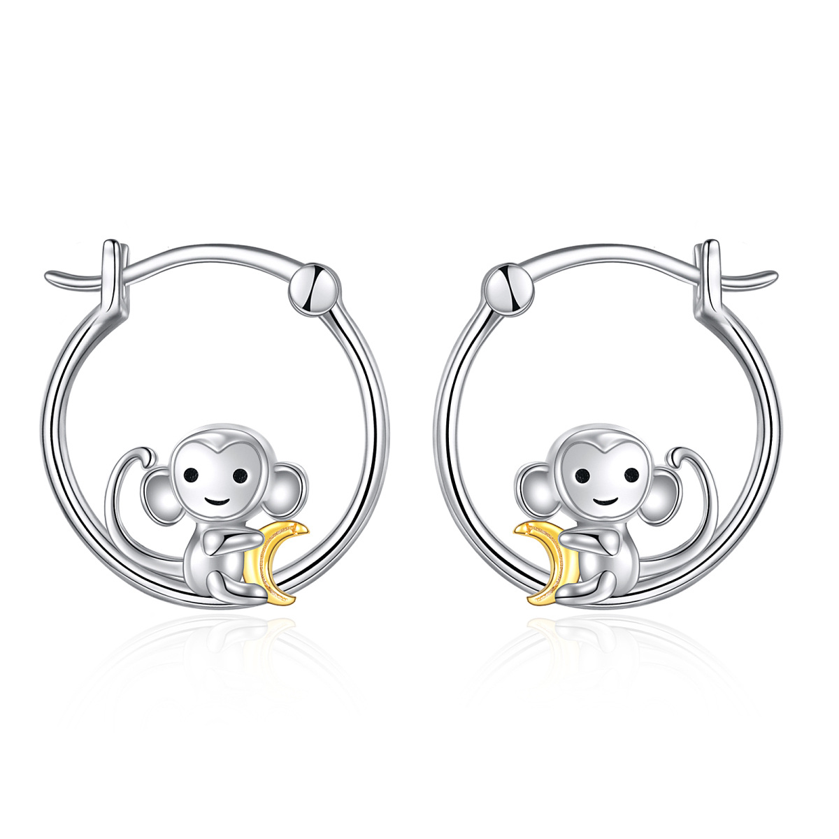 Boucles d'oreilles singe en argent sterling bicolore-1