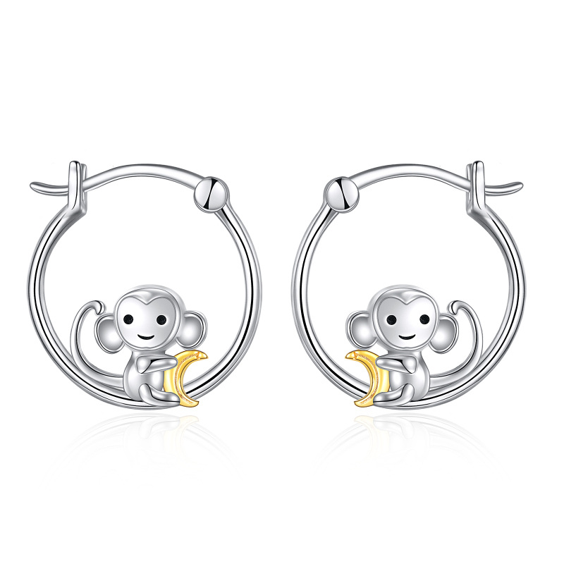 Sterling Silver Two-tone Monkey Hoop Earrings