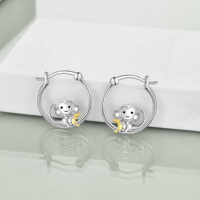 Boucles d'oreilles singe en argent sterling bicolore-3