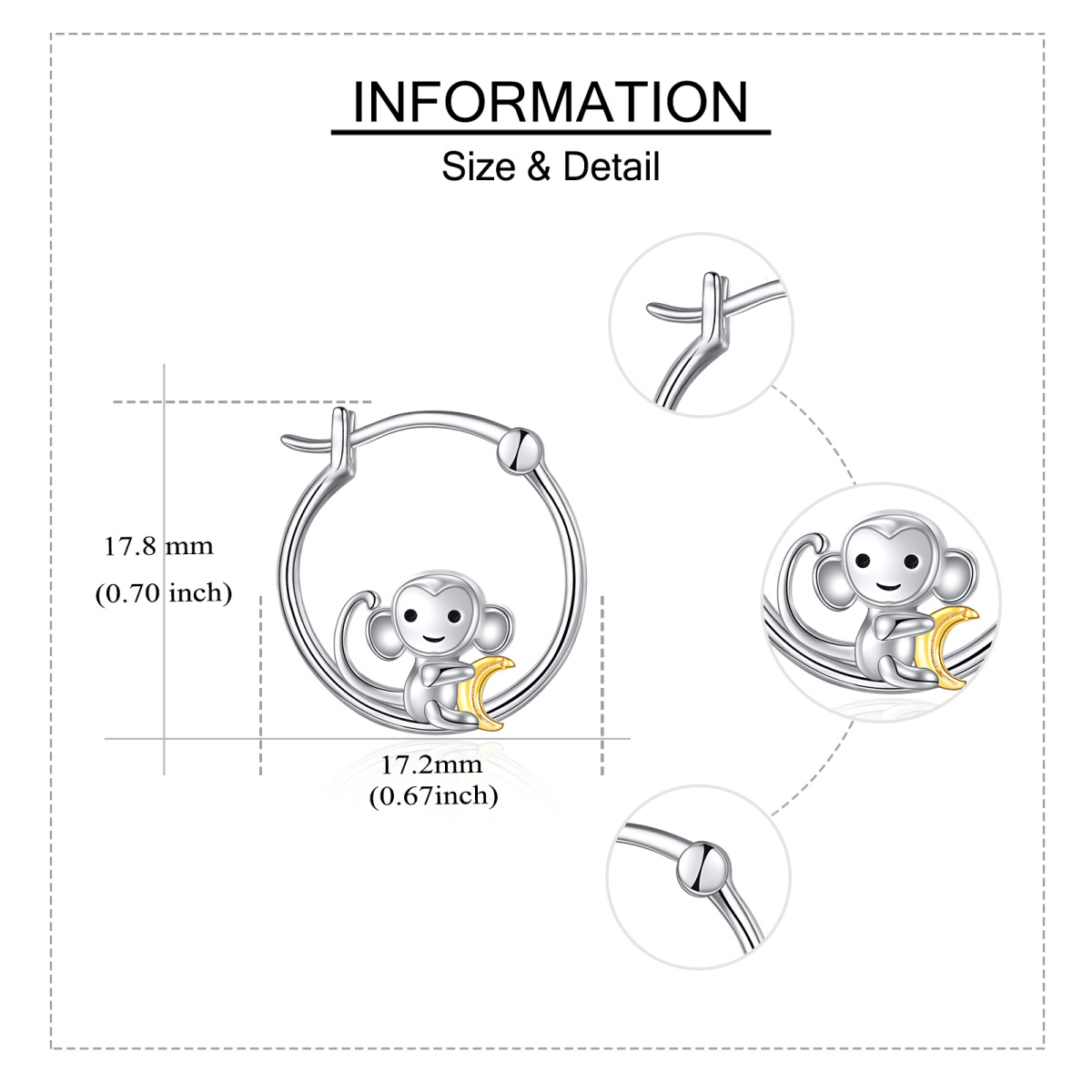 Pendientes de aro en forma de mono bicolor de plata de ley-5