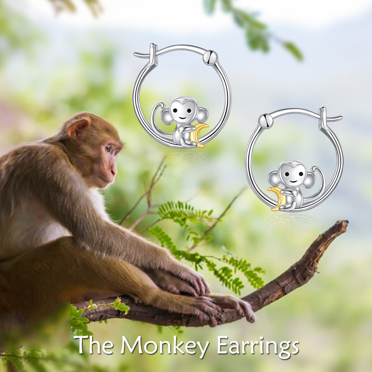 Sterling Silver Two-tone Monkey Hoop Earrings-6