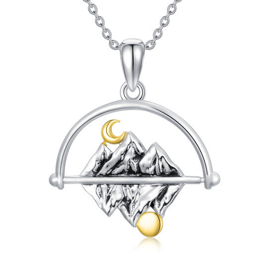 Collier en argent sterling avec pendentif lune et montagnes bicolores