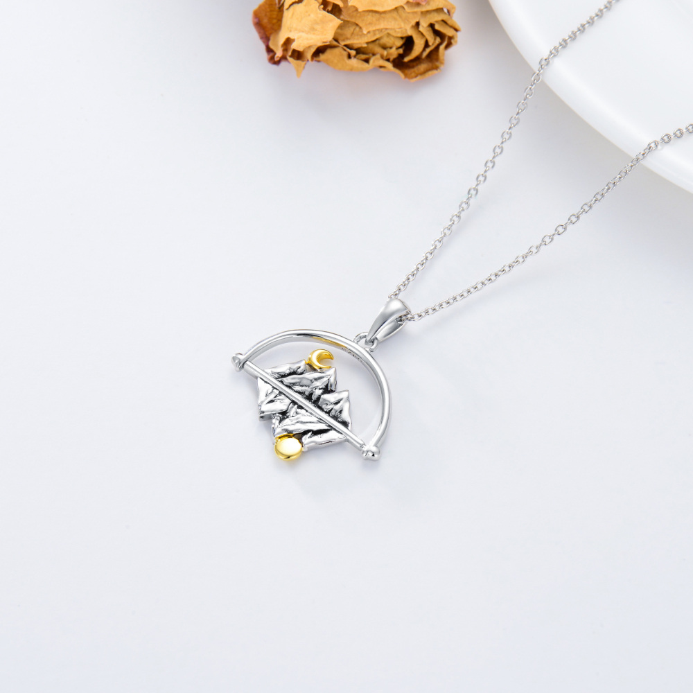 Sterling Silver Two-tone Moon & Mountains Pendant Necklace-4