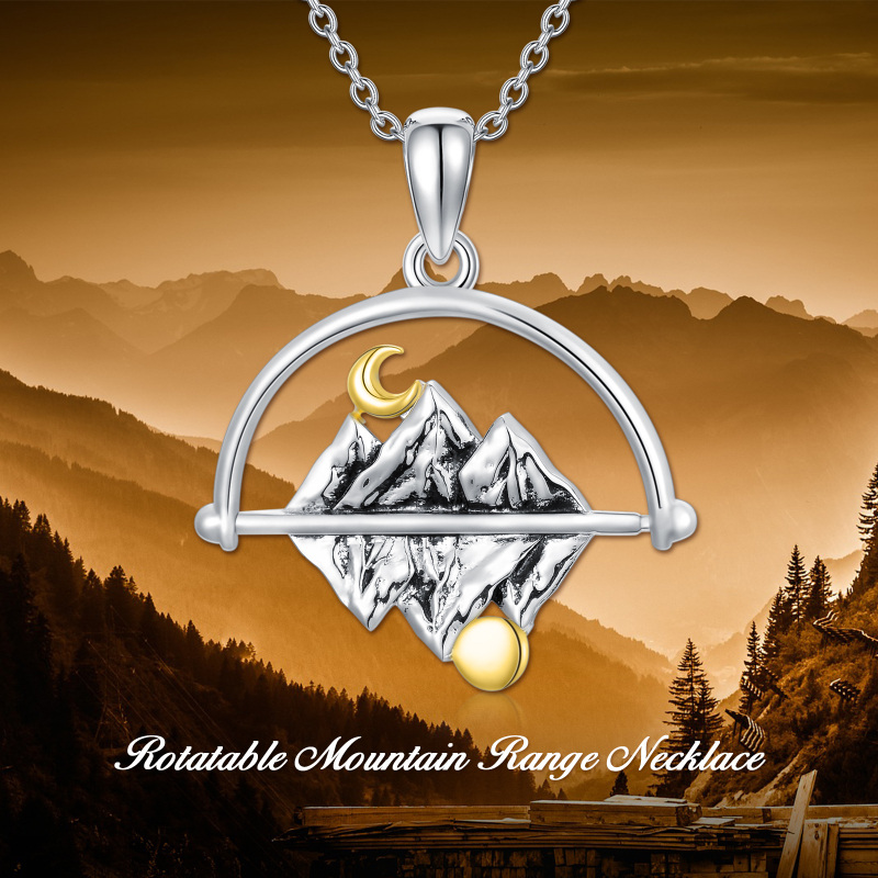 Sterling Silver Two-tone Moon & Mountains Pendant Necklace-6