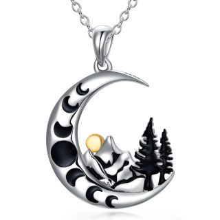 Sterling Silver Two-Tone Mountain And Sun Moon Pendant Necklace For Women-2