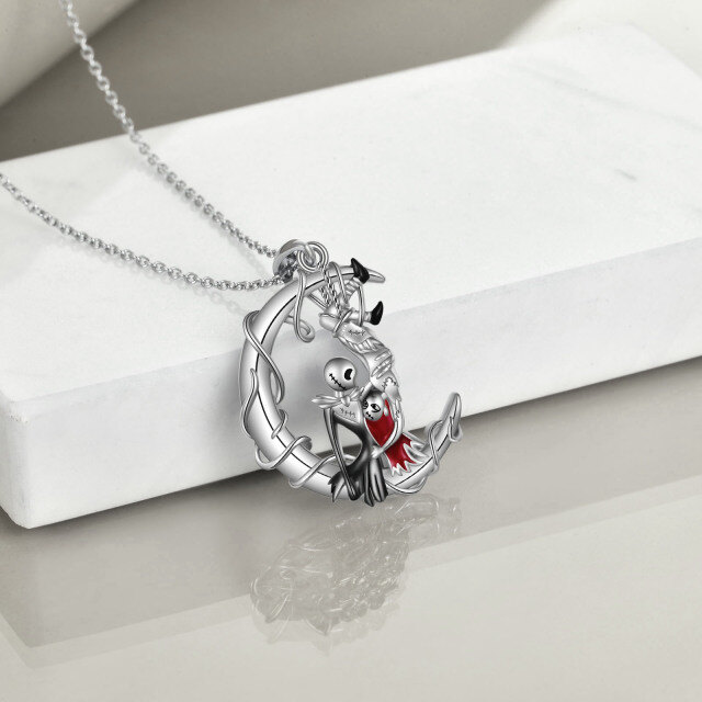 Collier en argent sterling avec pendentif lune et squelette bicolore-4