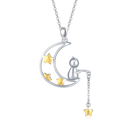 Sterling Silver Two-tone Moon & Star Pendant Necklace