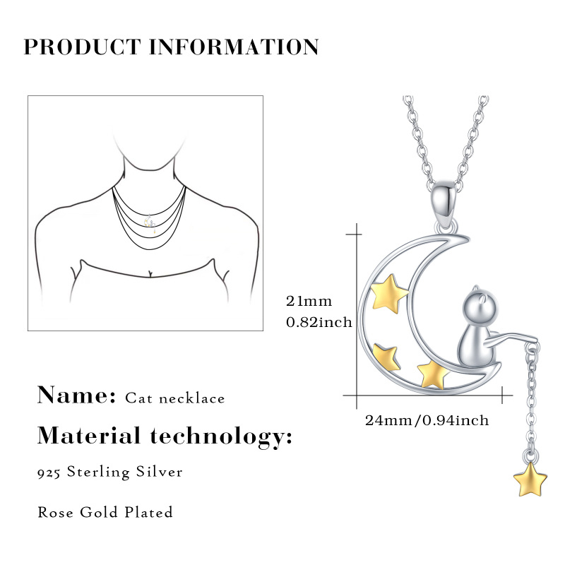 Sterling Silver Two-tone Moon & Star Pendant Necklace-5