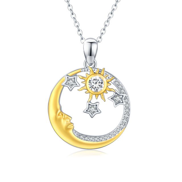 Collier en argent sterling avec pendentif lune et soleil bicolore