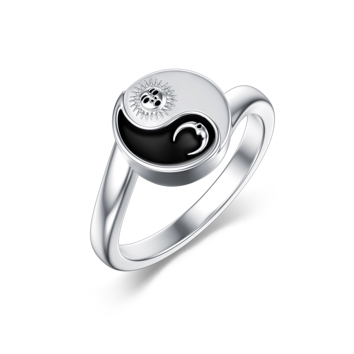 Anillos Yin Yang de sol y luna de dos tonos de plata de ley-1