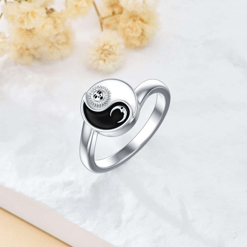 Anéis em prata de lei com lua e sol, yin e yang, dois tons-3