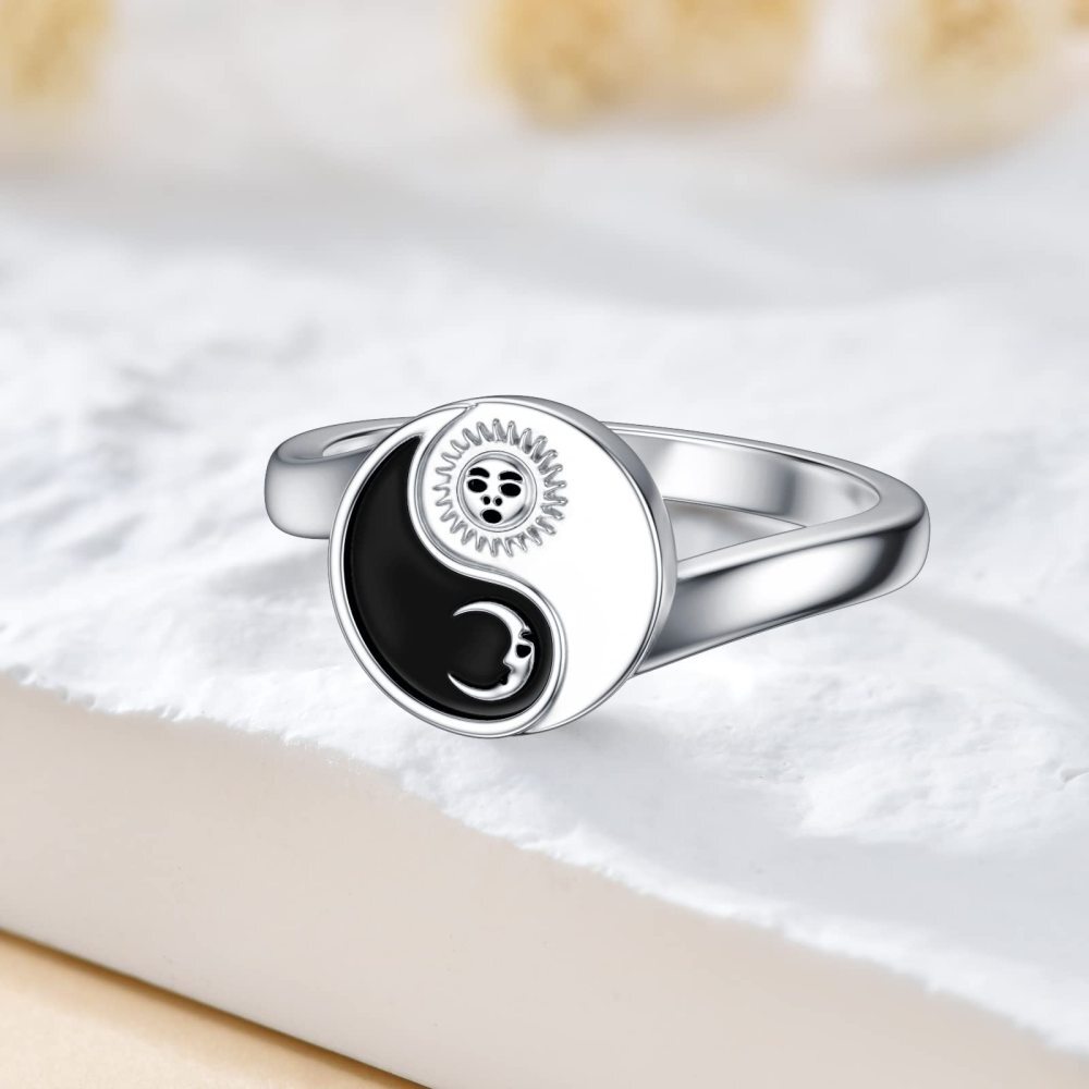 Anéis em prata de lei com lua e sol, yin e yang, dois tons-4