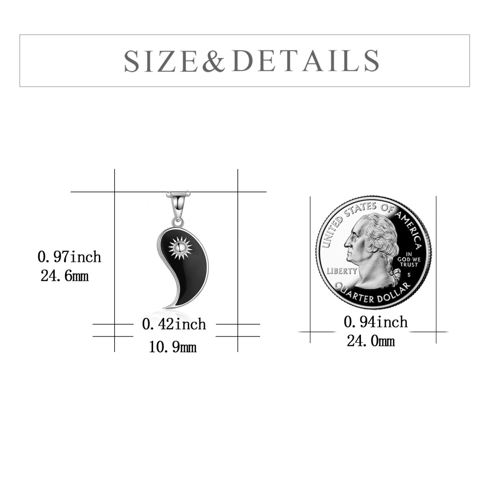 Collana da donna con pendente Yin Yang bicolore in argento sterling con luna e sole-5