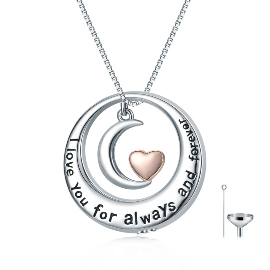 Sterling Silver Two-tone Moon Urn Necklace for Ashes with Engraved Word