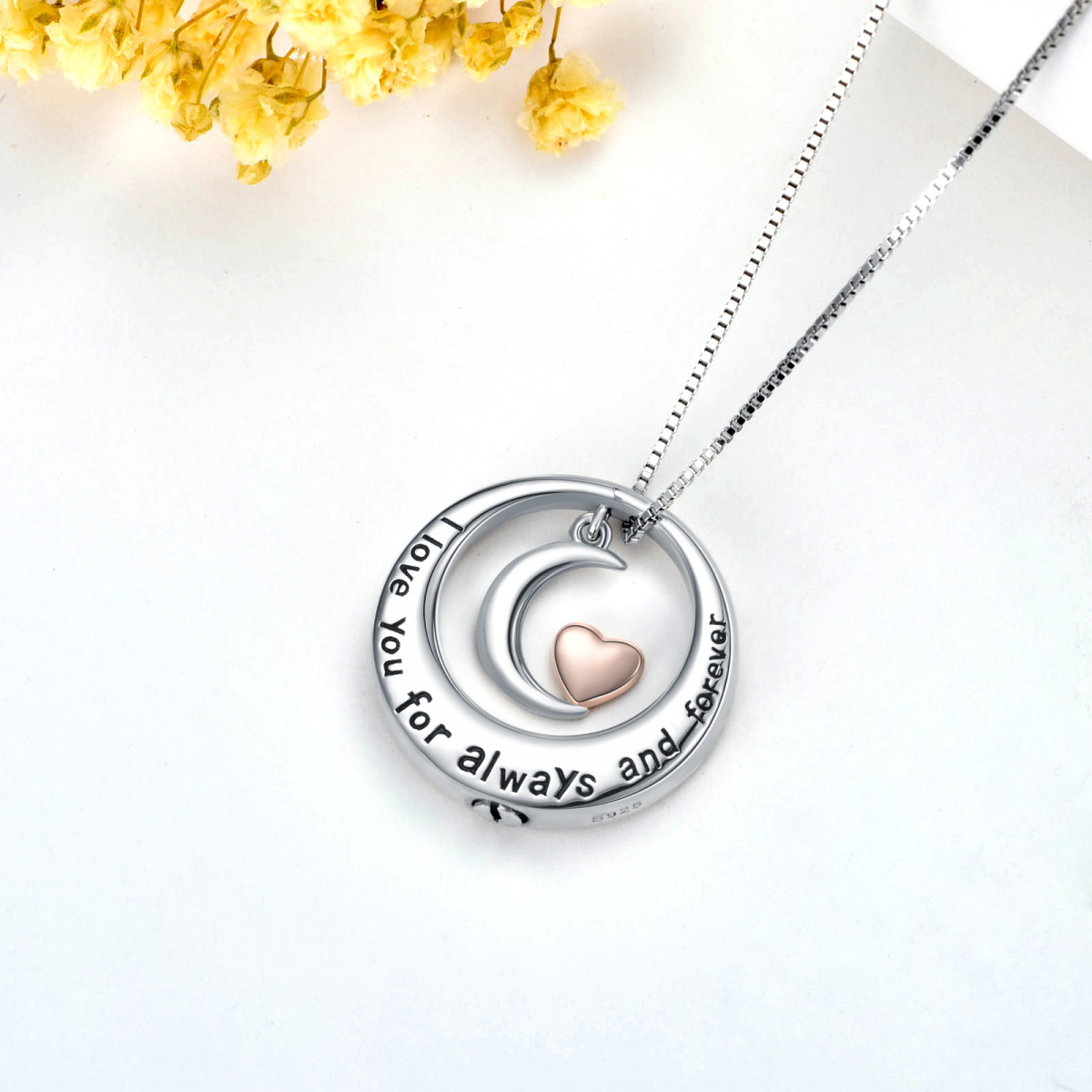 Sterling Silver Two-tone Moon Urn Necklace for Ashes with Engraved Word-4