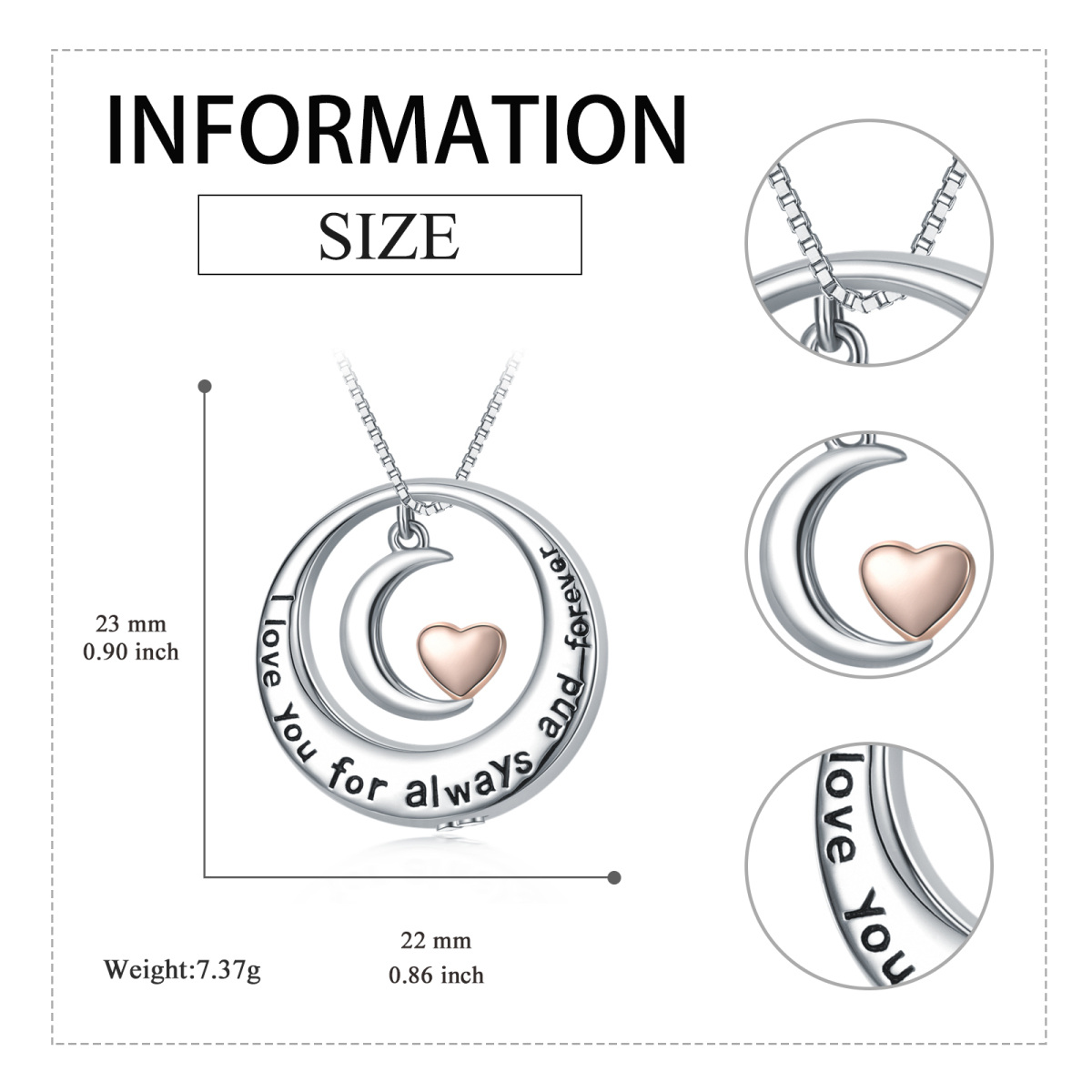 Sterling Silber zweifarbig Mond Urne Halskette mit eingraviertem Wort-5