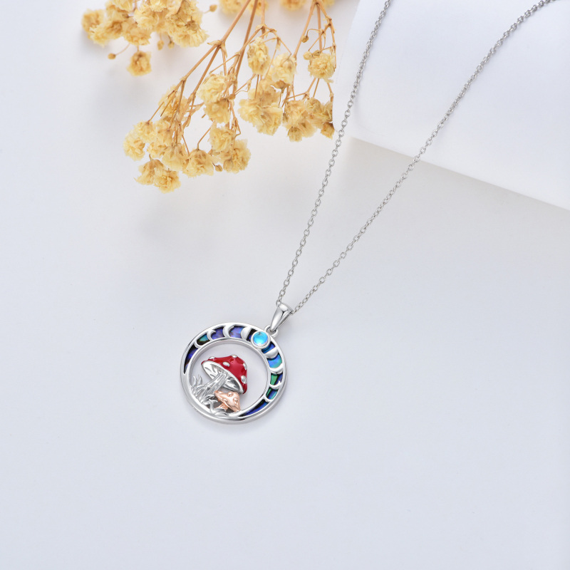 قلادة من الفضة الإسترلينية بلونين من حجر القمر وأذن البحر على شكل فطر-4