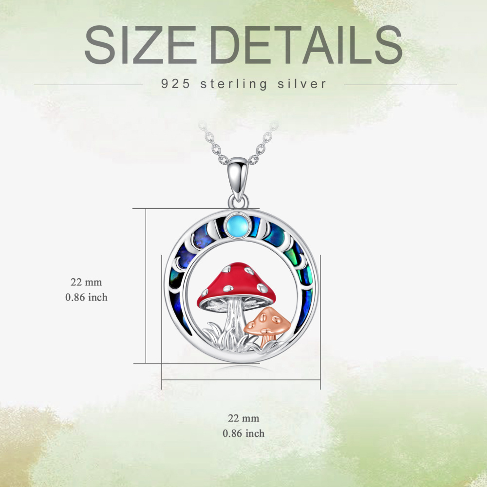 Collana in argento sterling con ciondolo a fungo in pietra di luna e conchiglia Abalone, bicolore-5