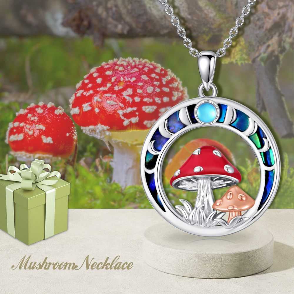 Collana in argento sterling con ciondolo a fungo in pietra di luna e conchiglia Abalone, bicolore-6
